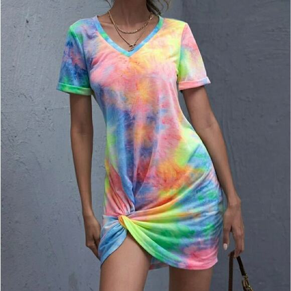 NWT Tie Dye Large Rainbow Dress - Picture 1 of 8